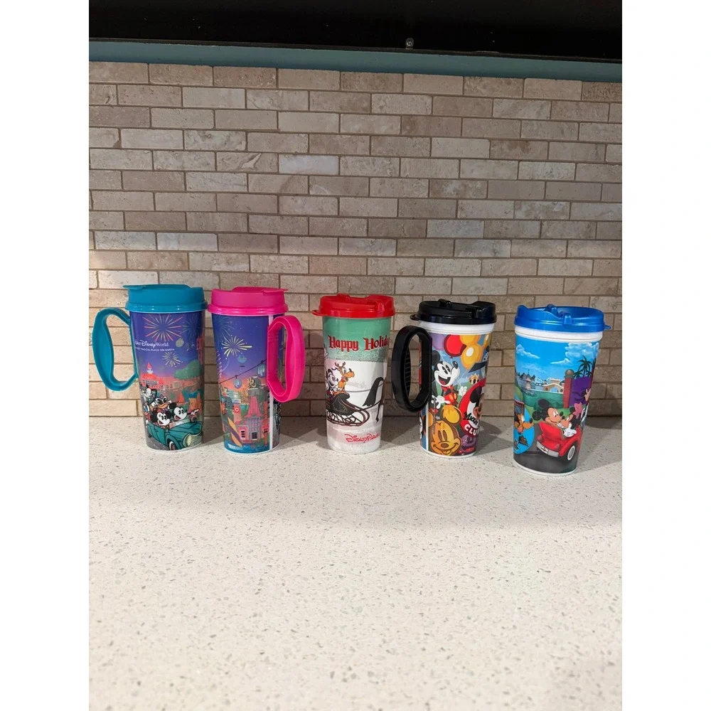 Walt Disney World Refillable Resort Travel Mug Cup Set 5 Mickey Parks